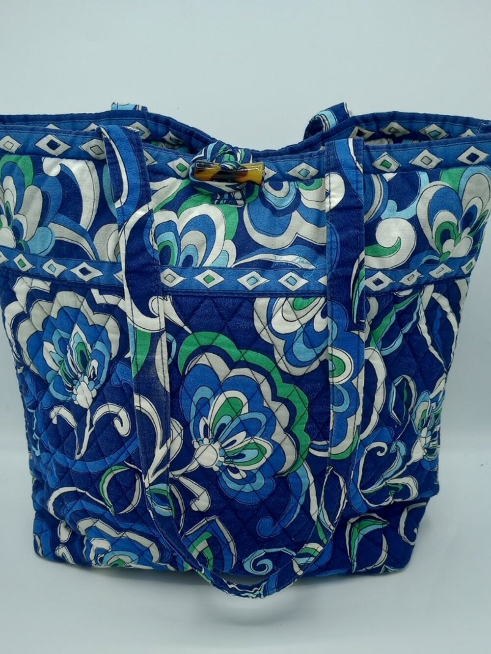Retired Vera Bradley Mediterranean Blue Tote Floral Workout Gym Beach School